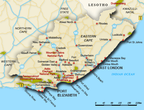 Clickable map of accommodation in Eastern Cape