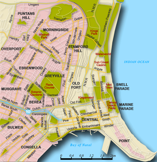 Clickable map of accommodation in Durban