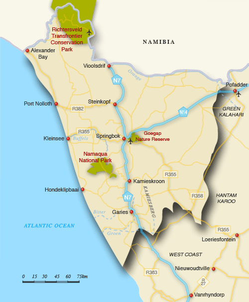 Clickable map of accommodation in Namaqualand