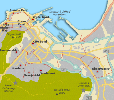 Cape Town  on Map Of Cape Town Suburbs   Cape Town Map  South Africa