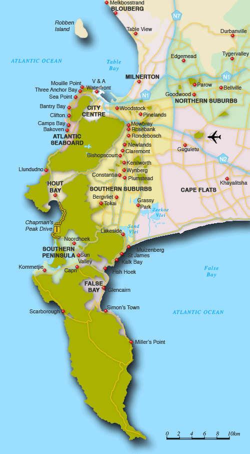 Map of Cape Town suburbs - Cape Town map, South Africa