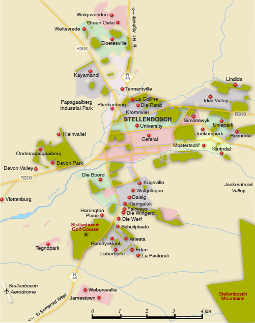 Clickable map of accommodation in Stellenbosch