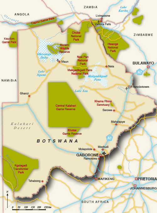 Clickable map of accommodation in Botswana