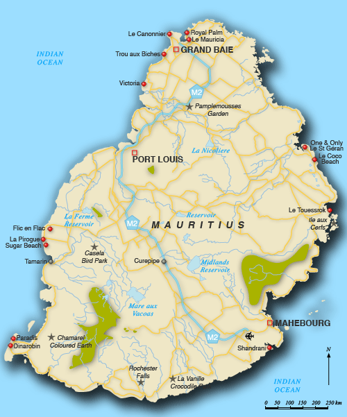 Clickable map of accommodation in Mauritius