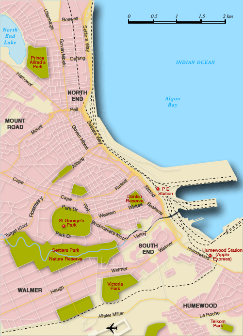 Clickable map of accommodation in Port Elizabeth