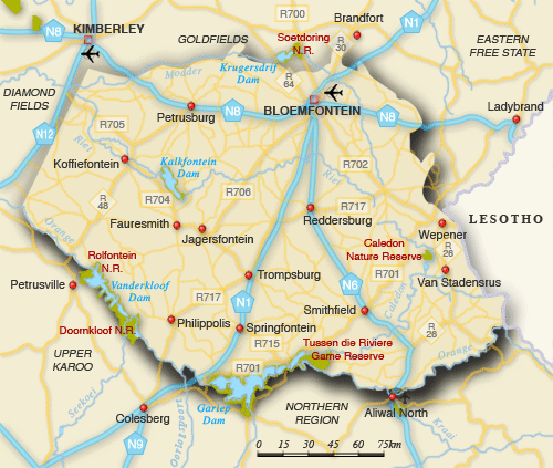 Clickable map of accommodation in Transgariep