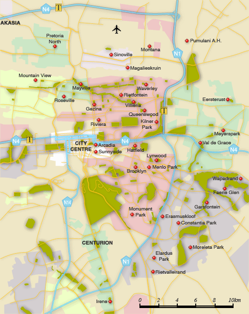 Clickable map of accommodation in Pretoria