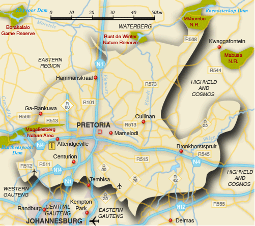Clickable map of accommodation in Northern Gauteng