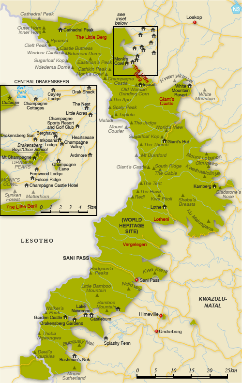 Clickable map of accommodation in Drakensberg