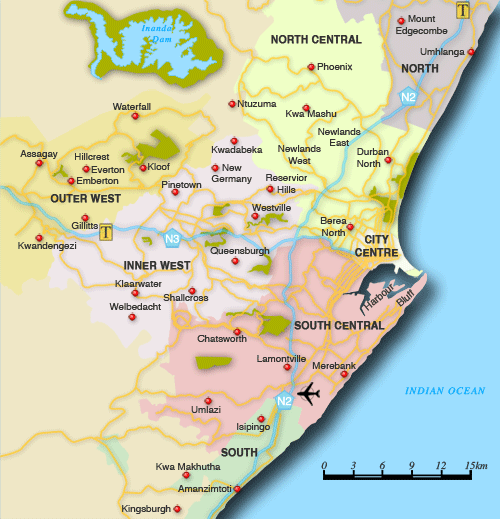 Clickable map of accommodation in Durban