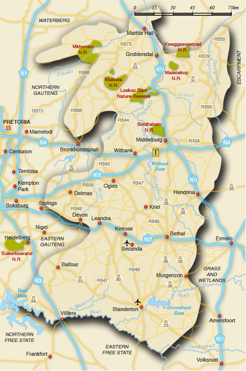 Clickable map of accommodation in Highveld and Cosmos