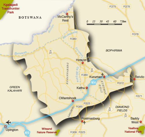 Clickable map of accommodation in Kalahari