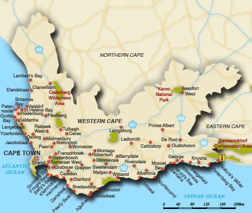 Clickable map of accommodation in Western Cape