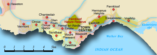 Clickable map of accommodation in Hermanus