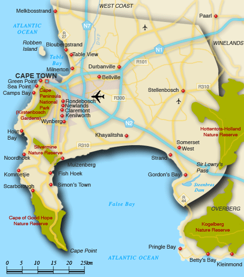 Clickable map of accommodation in Cape Peninsula