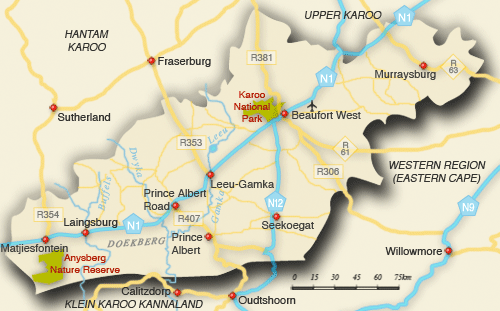 Clickable map of accommodation in Central Karoo