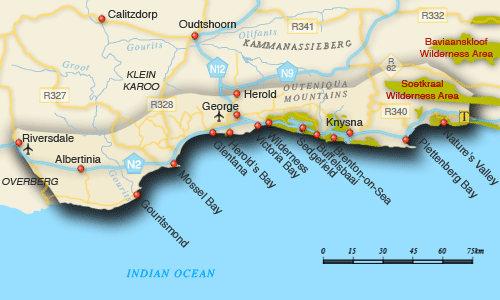 Clickable map of accommodation in Garden Route